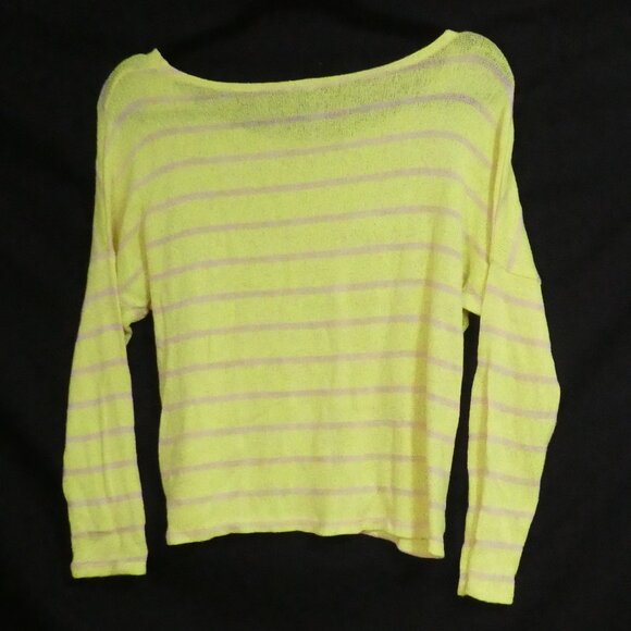 FLUO | medium | Vibrant Yellow and Grey Striped Long Sleeve Top - Picture 2 of 16